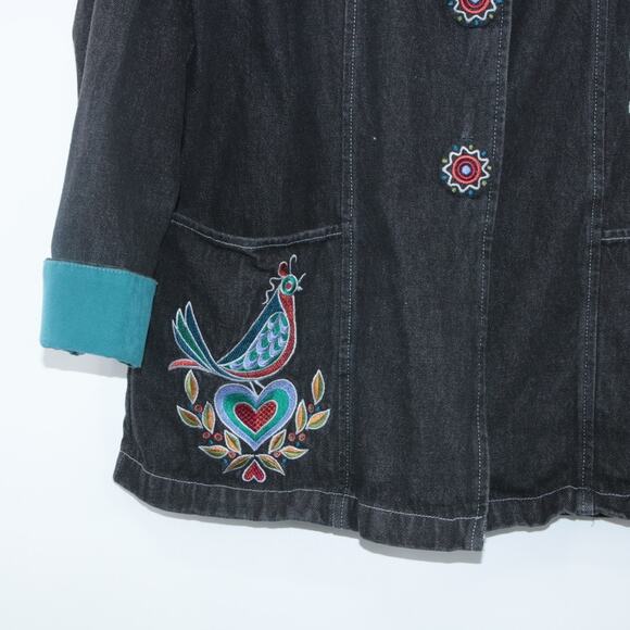 Bob Mackie Wearable Art Vintage Embroidered Black Denim Jacket Small Maximalist - Picture 6 of 11